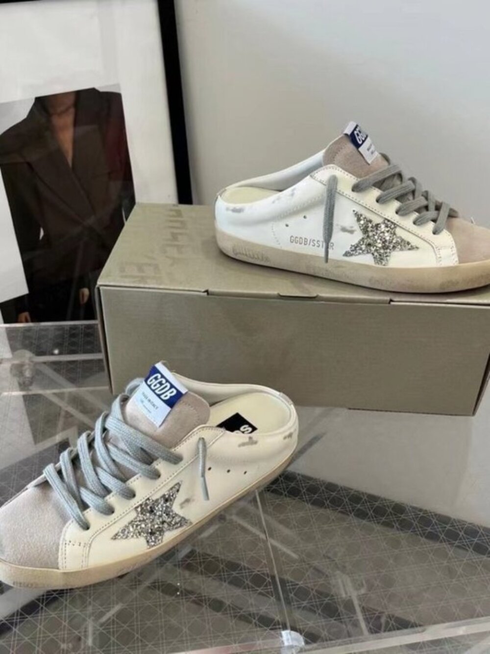 Golden Goose Super-Star sabot Women's Sneakers with Silver Glitter Star - Picture 2 of 5